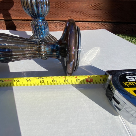 A Pair of Beautiful PILLAR BLUE GLASS CANDLE HOLDERS  2-PC - Picture 4 of 8